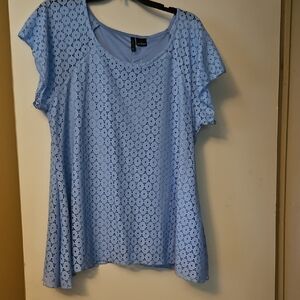 New Directions Light Blue Eyelet Blouse